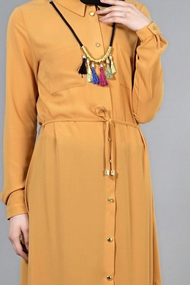 Vêtements hijab  T 4507 Mataş Önden Düğmeli Kolyeli Tunik - TRENDTESETTÜR