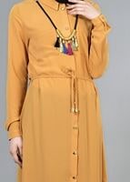Vêtements hijab JAUNE T 4507 Mataş Önden Düğmeli Kolyeli Tunik