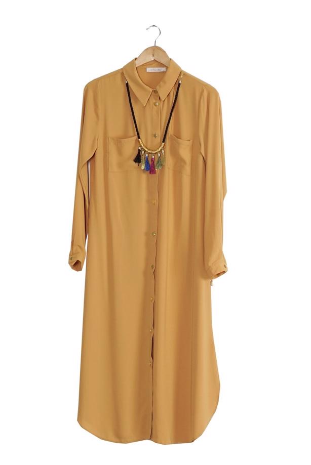 Vêtements hijab  T 4507 Mataş Önden Düğmeli Kolyeli Tunik - TRENDTESETTÜR