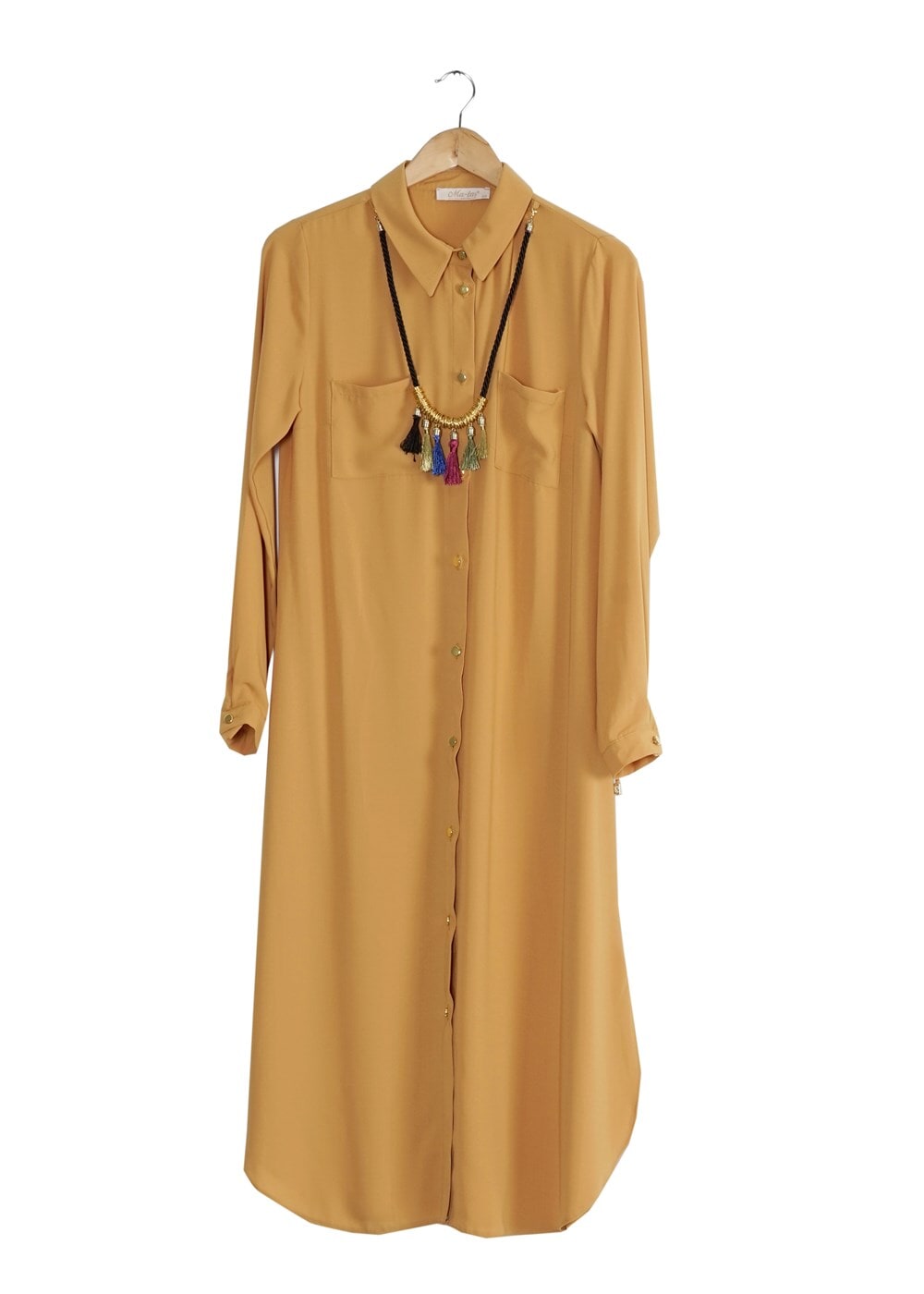 Vêtements hijab JAUNE T 4507 Mataş Önden Düğmeli Kolyeli Tunik