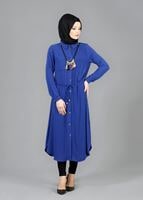 Vêtements hijab BLEU MARINE T 4507 Mataş Önden Düğmeli Kolyeli Tunik