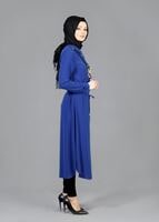 Vêtements hijab BLEU MARINE T 4507 Mataş Önden Düğmeli Kolyeli Tunik