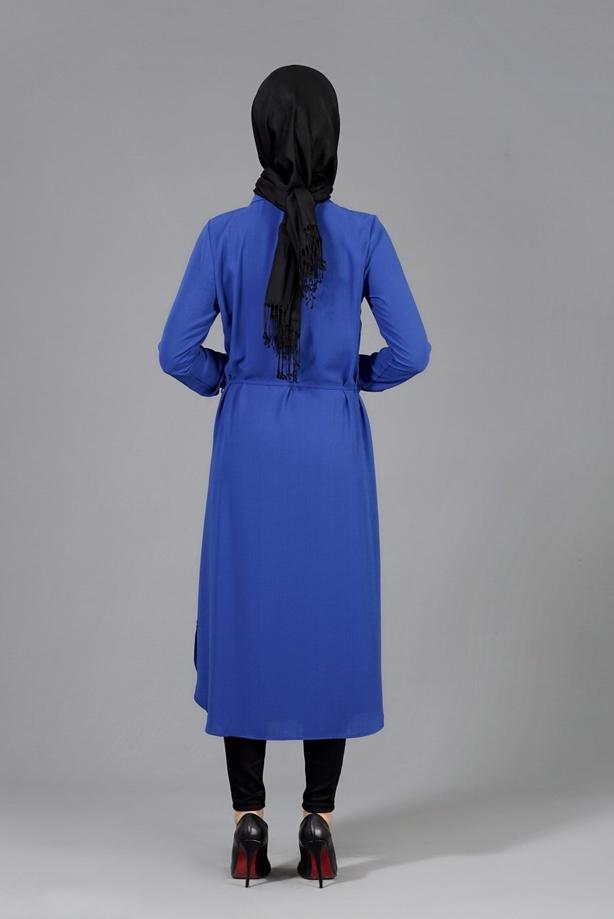 Vêtements hijab  T 4507 Mataş Önden Düğmeli Kolyeli Tunik - TRENDTESETTÜR