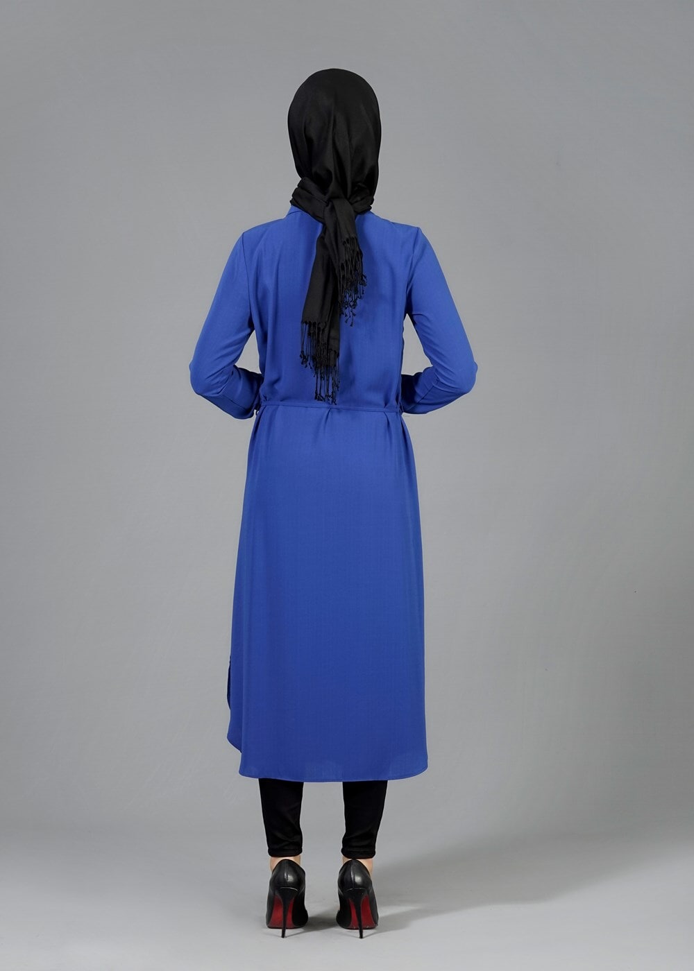 Vêtements hijab BLEU MARINE T 4507 Mataş Önden Düğmeli Kolyeli Tunik