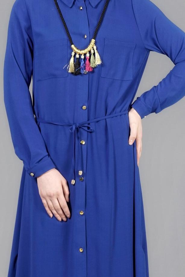 Vêtements hijab  T 4507 Mataş Önden Düğmeli Kolyeli Tunik - TRENDTESETTÜR