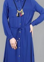 Vêtements hijab BLEU MARINE T 4507 Mataş Önden Düğmeli Kolyeli Tunik