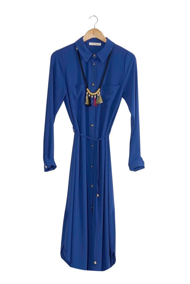 Vêtements hijab  T 4507 Mataş Önden Düğmeli Kolyeli Tunik - TRENDTESETTÜR