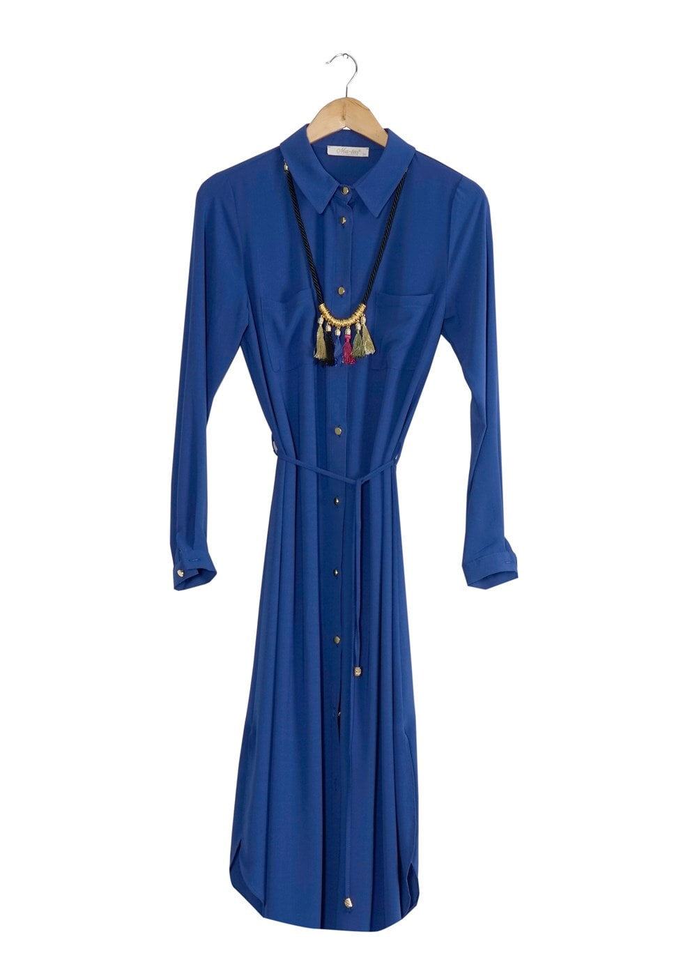 Vêtements hijab BLEU MARINE T 4507 Mataş Önden Düğmeli Kolyeli Tunik