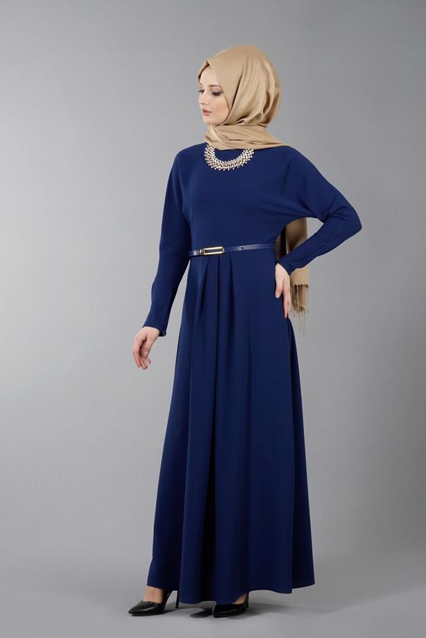 Vêtements hijab  T 4513 Mataş Pileli Kemerli Elbise - TRENDTESETTÜR