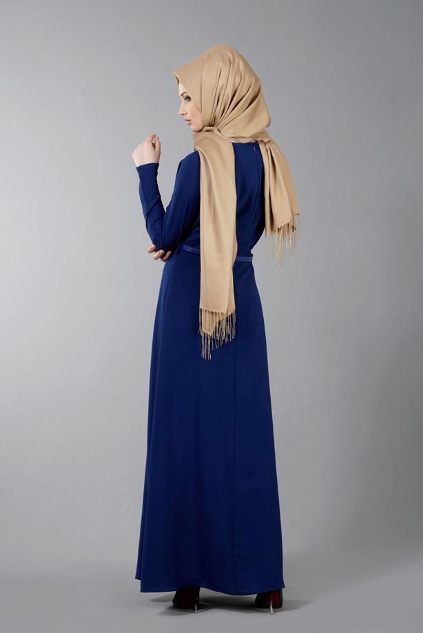 Vêtements hijab  T 4513 Mataş Pileli Kemerli Elbise - TRENDTESETTÜR