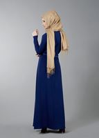 Vêtements hijab BLEU MARINE T 4513 Mataş Pileli Kemerli Elbise