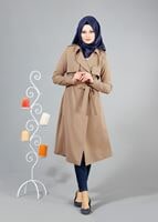 Vêtements hijab BEIGE T 4518 Mataş Pelerinli Kuşaklı Trench