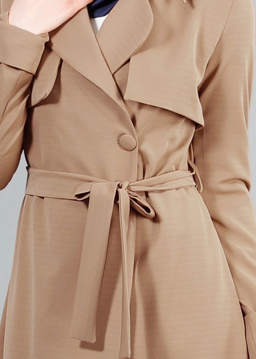 Vêtements hijab BEIGE T 4518 Mataş Pelerinli Kuşaklı Trench