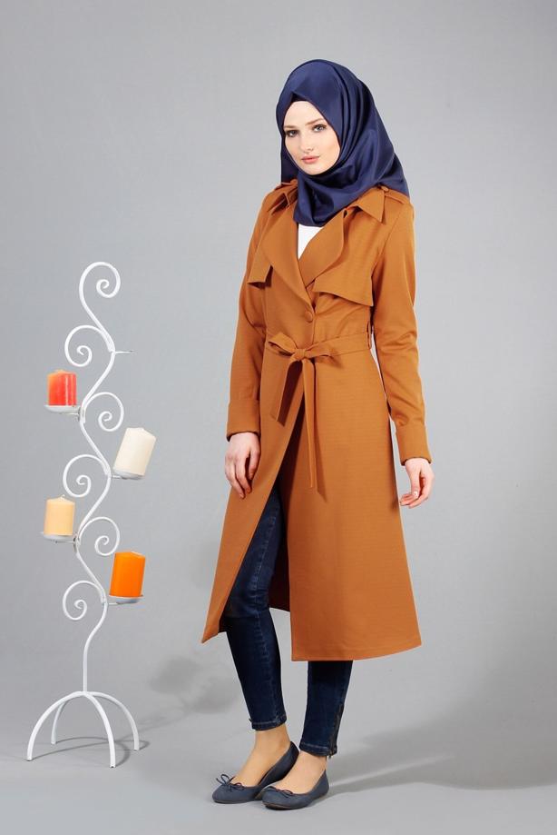 Vêtements hijab  T 4518 Mataş Pelerinli Kuşaklı Trench - TRENDTESETTÜR