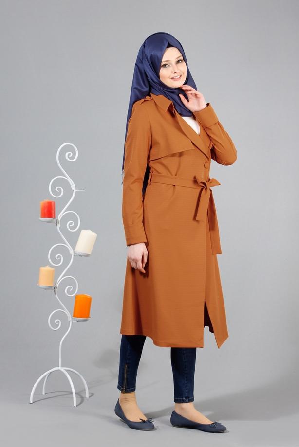 Vêtements hijab  T 4518 Mataş Pelerinli Kuşaklı Trench - TRENDTESETTÜR
