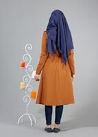 Vêtements hijab ORANGE T 4518 Mataş Pelerinli Kuşaklı Trench