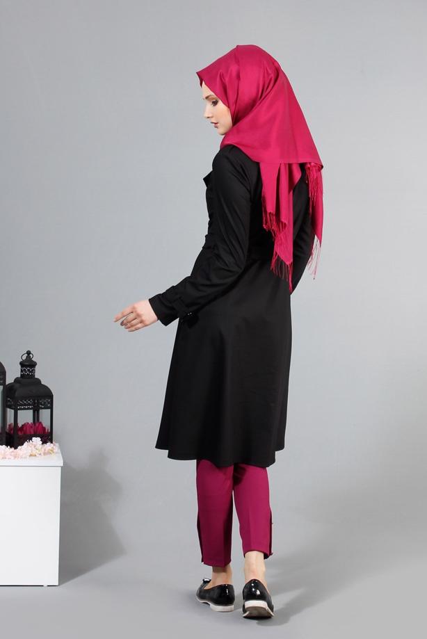 Vêtements hijab  T 4519 Mataş Kruvaze Yaka Kemerli Trench - TRENDTESETTÜR
