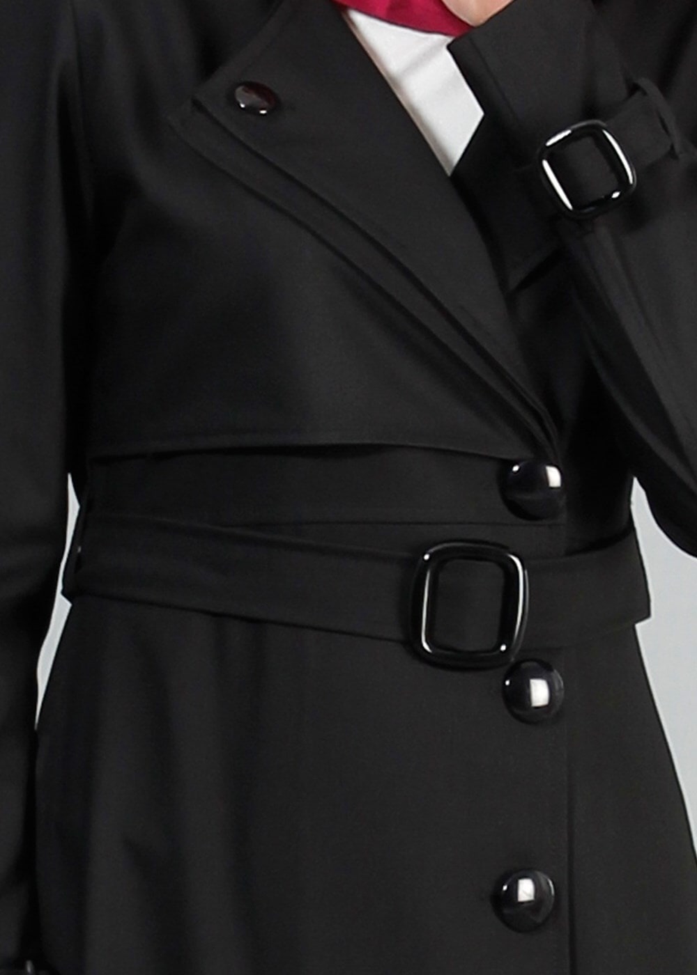 Vêtements hijab NOIR T 4519 Mataş Kruvaze Yaka Kemerli Trench