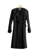 Vêtements hijab NOIR T 4519 Mataş Kruvaze Yaka Kemerli Trench