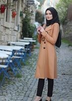 Vêtements hijab BEIGE T 4519 Mataş Kruvaze Yaka Kemerli Trench