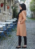 Vêtements hijab BEIGE T 4519 Mataş Kruvaze Yaka Kemerli Trench