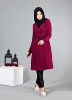 Vêtements hijab FUCHSIA T 4519 Mataş Kruvaze Yaka Kemerli Trench
