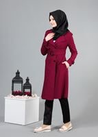 Vêtements hijab FUCHSIA T 4519 Mataş Kruvaze Yaka Kemerli Trench