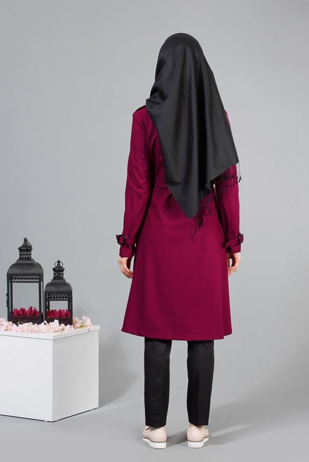 Vêtements hijab  T 4519 Mataş Kruvaze Yaka Kemerli Trench - TRENDTESETTÜR