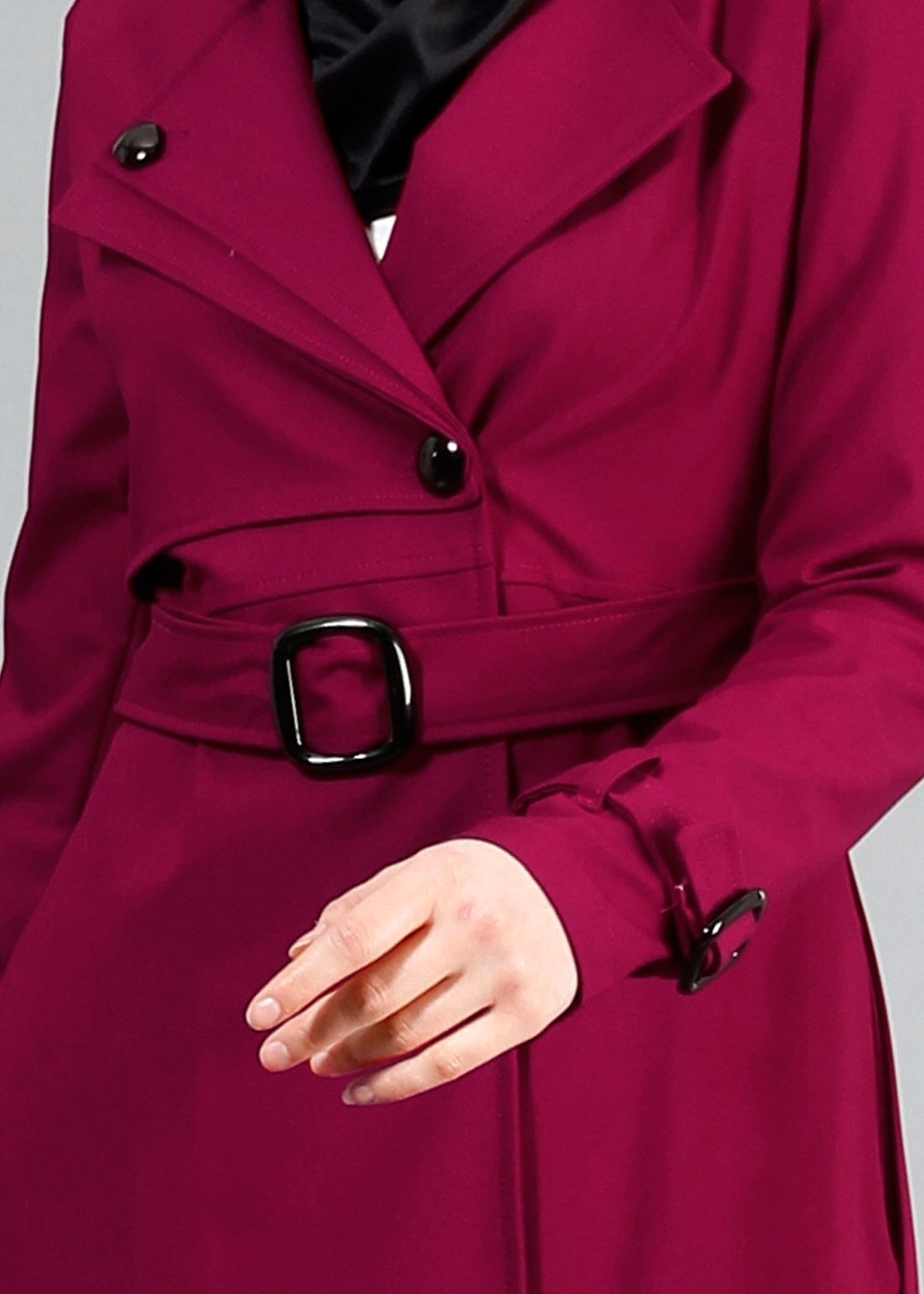 Vêtements hijab FUCHSIA T 4519 Mataş Kruvaze Yaka Kemerli Trench