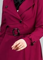 Vêtements hijab FUCHSIA T 4519 Mataş Kruvaze Yaka Kemerli Trench
