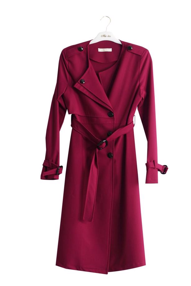 Vêtements hijab  T 4519 Mataş Kruvaze Yaka Kemerli Trench - TRENDTESETTÜR