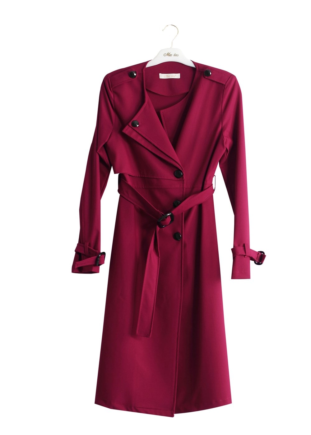 Vêtements hijab FUCHSIA T 4519 Mataş Kruvaze Yaka Kemerli Trench