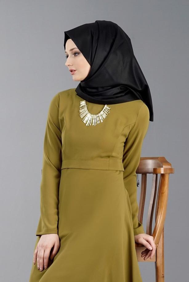 Vêtements hijab  T 4530 Mataş Asimetrik Kesim Kolyeli Tunik - TRENDTESETTÜR