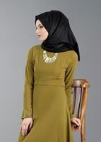 Vêtements hijab VERT T 4530 Mataş Asimetrik Kesim Kolyeli Tunik