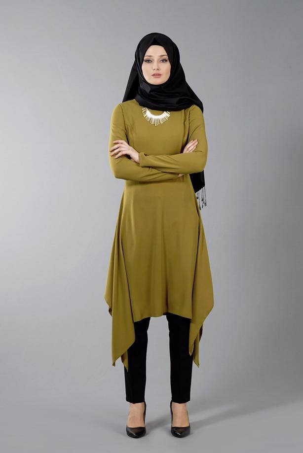 Vêtements hijab  T 4530 Mataş Asimetrik Kesim Kolyeli Tunik - TRENDTESETTÜR
