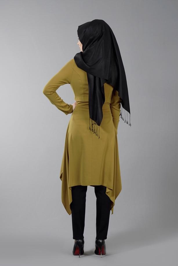 Vêtements hijab  T 4530 Mataş Asimetrik Kesim Kolyeli Tunik - TRENDTESETTÜR