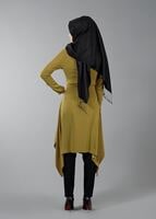 Vêtements hijab VERT T 4530 Mataş Asimetrik Kesim Kolyeli Tunik