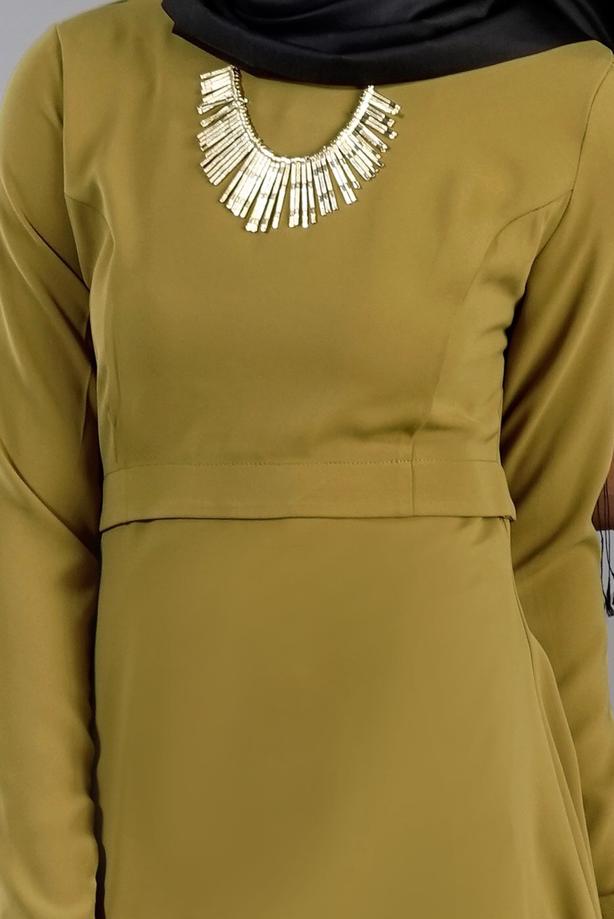 Vêtements hijab  T 4530 Mataş Asimetrik Kesim Kolyeli Tunik - TRENDTESETTÜR