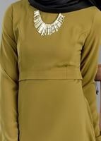 Vêtements hijab VERT T 4530 Mataş Asimetrik Kesim Kolyeli Tunik