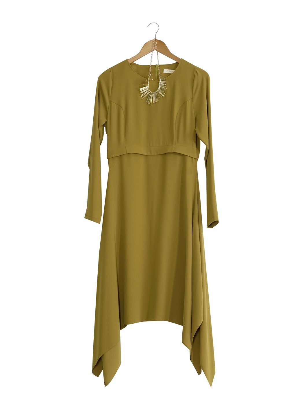 Vêtements hijab VERT T 4530 Mataş Asimetrik Kesim Kolyeli Tunik