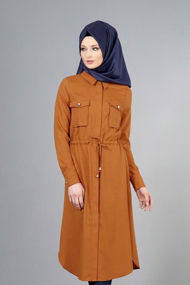 Vêtements hijab  T 4532 Mataş  Erkek Yaka Bağcıklı Tunik - TRENDTESETTÜR