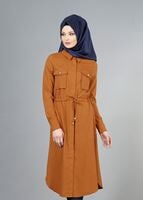 Vêtements hijab ORANGE T 4532 Mataş  Erkek Yaka Bağcıklı Tunik