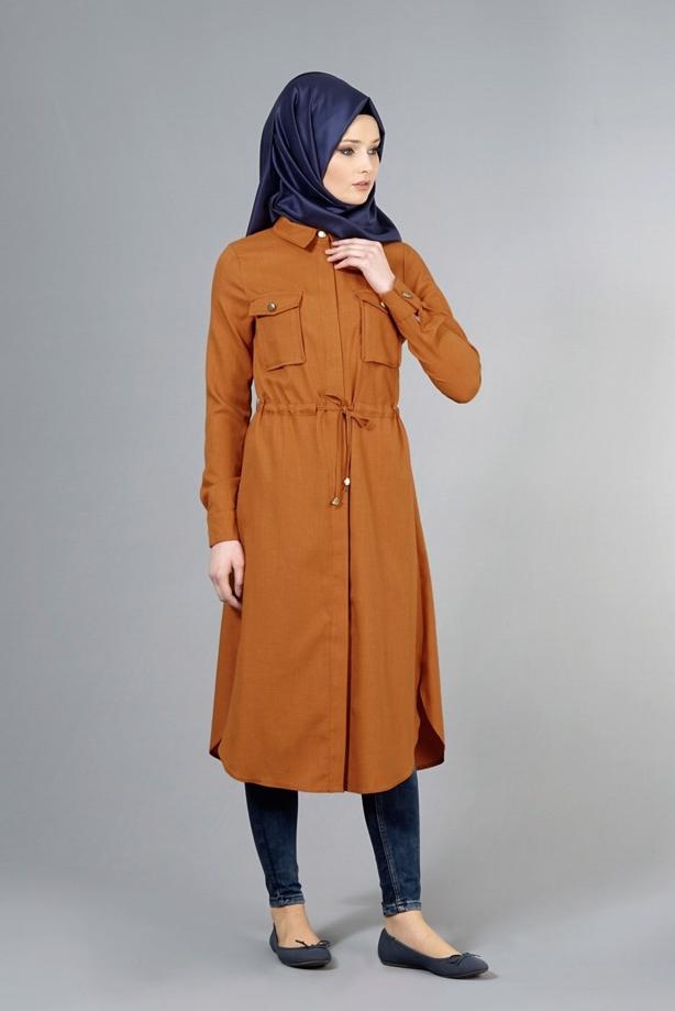 Vêtements hijab  T 4532 Mataş  Erkek Yaka Bağcıklı Tunik - TRENDTESETTÜR