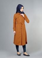 Vêtements hijab ORANGE T 4532 Mataş  Erkek Yaka Bağcıklı Tunik