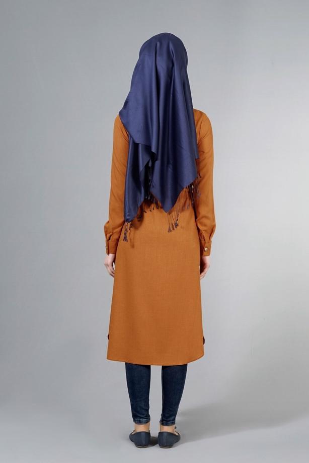 Vêtements hijab  T 4532 Mataş  Erkek Yaka Bağcıklı Tunik - TRENDTESETTÜR