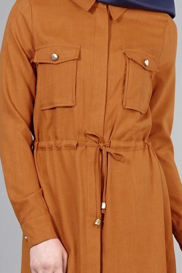 Vêtements hijab  T 4532 Mataş  Erkek Yaka Bağcıklı Tunik - TRENDTESETTÜR