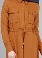 Vêtements hijab ORANGE T 4532 Mataş  Erkek Yaka Bağcıklı Tunik