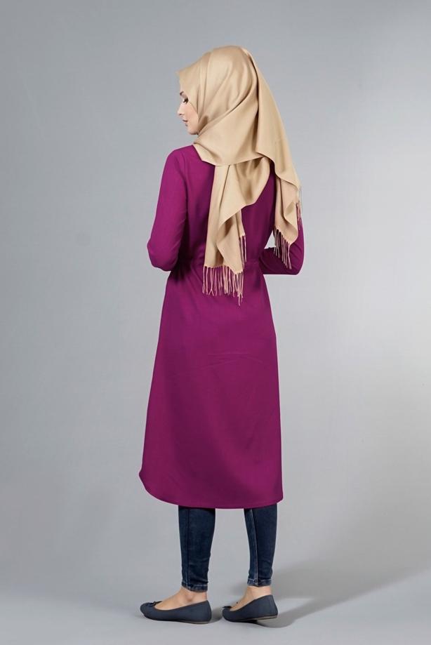 Vêtements hijab  T 4532 Mataş  Erkek Yaka Bağcıklı Tunik - TRENDTESETTÜR