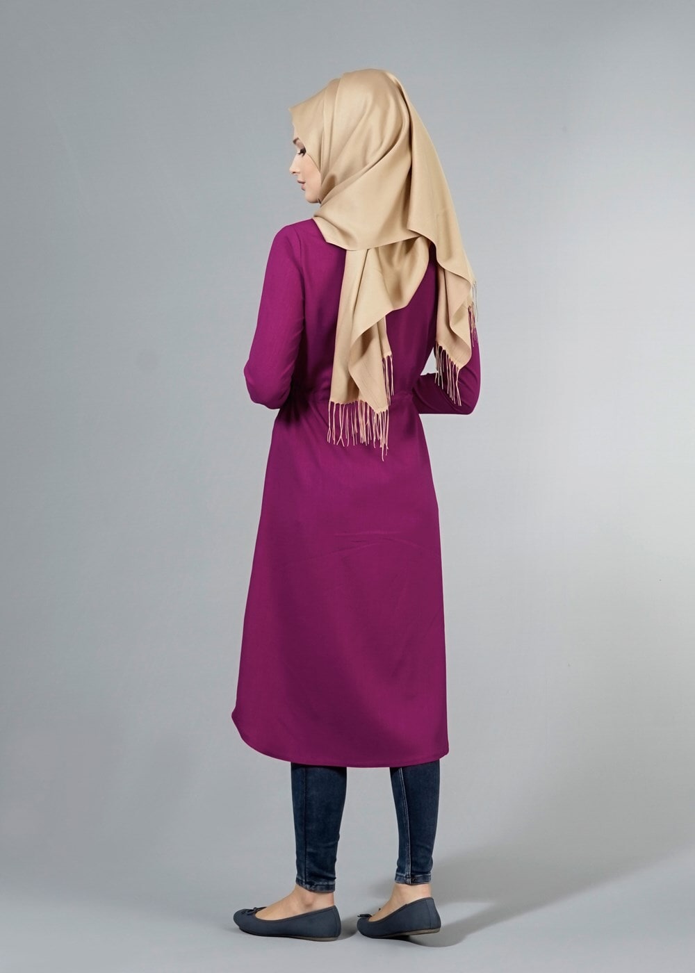 Vêtements hijab FUCHSIA T 4532 Mataş  Erkek Yaka Bağcıklı Tunik