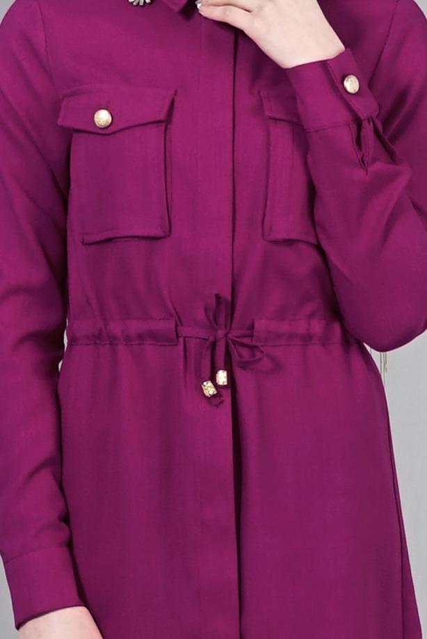 Vêtements hijab  T 4532 Mataş  Erkek Yaka Bağcıklı Tunik - TRENDTESETTÜR